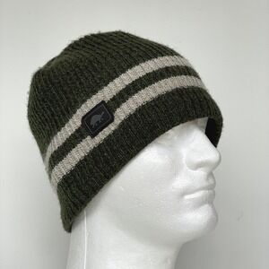 Turtle Fur Beanie Green Wool Blend Knit‎ Fleece Lined Striped Y2K Ski Skater
